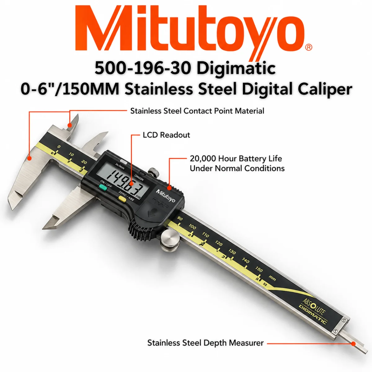 Mitutoyo 500-196-30 six inch absolute digimatic caliper